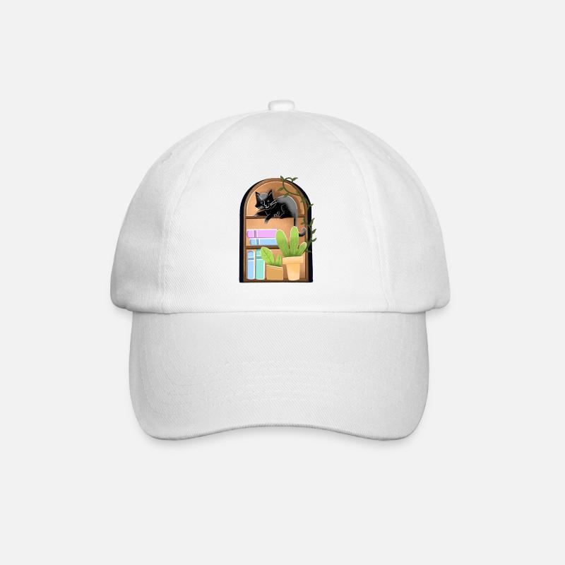 Cat on a dome shaped Bookshelf with plants - Baseball Cap - white/white