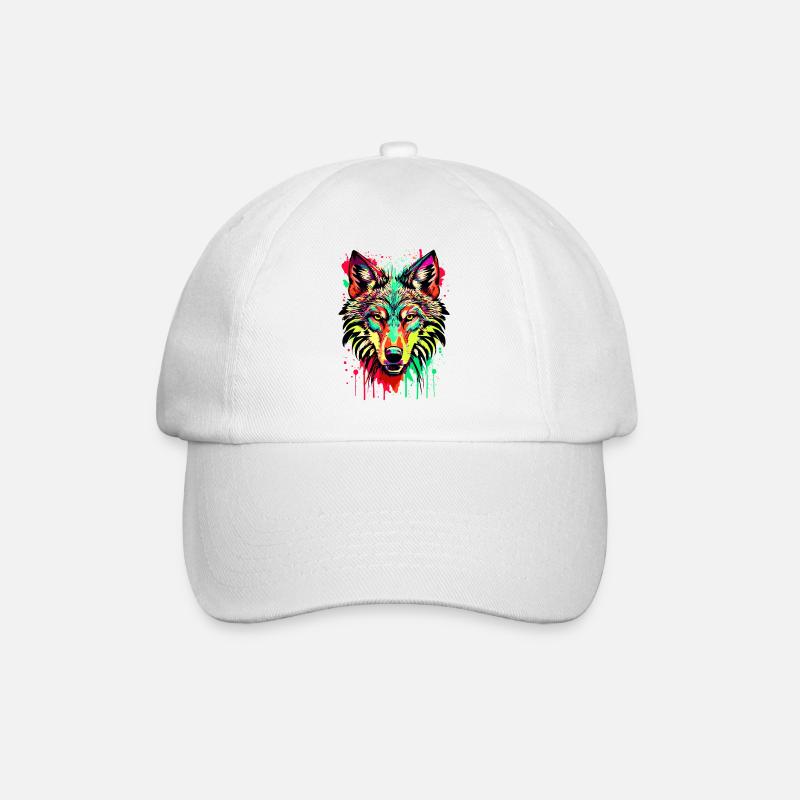Wolf Farbenfroh - Bunter Wolf - Ich liebe Wölfe - Baseballkappe - Weiß/Weiß