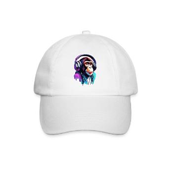 Headphones / Audio / Music / Animal / Monkey / Cool - Baseball Cap - white/white - Front