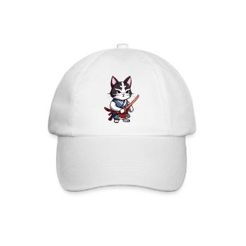 Samurai-Katze #42 - Baseballkappe - Weiß/Weiß - Vorne