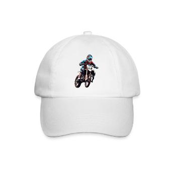 Biker / Motorrad Fahrer / Biker / Zweirad / Cross - Baseballkappe - Weiß/Weiß - Vorne