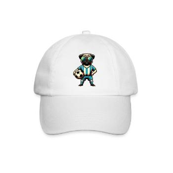 Pug Dog Soccer Player Champion Fan - Baseball Cap - white/white - Front
