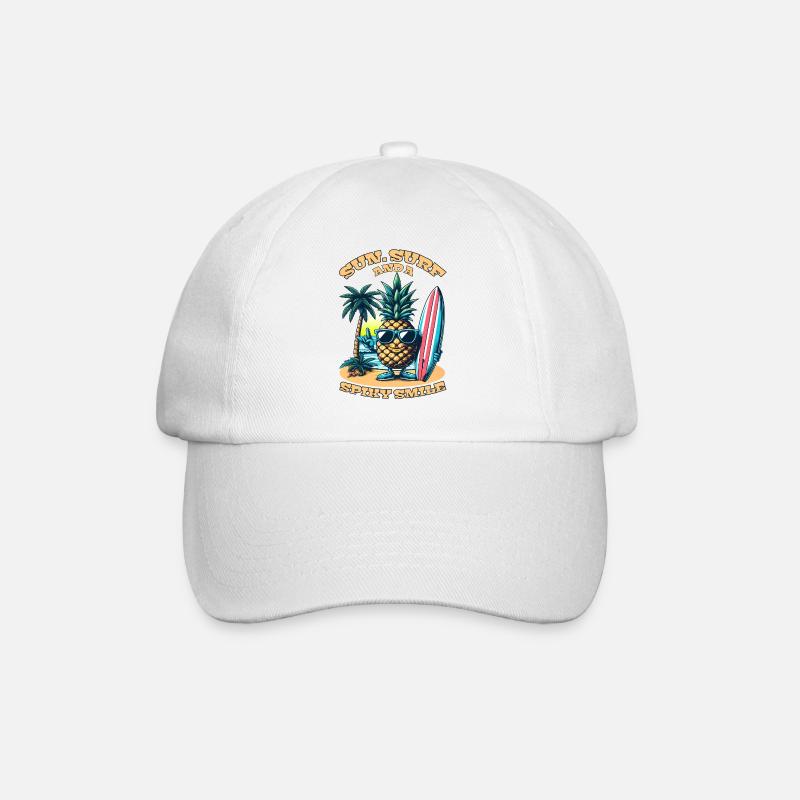 Surfing Pineapple: Sun, Surf, and a Spiky Smile! - Baseball Cap - white/white