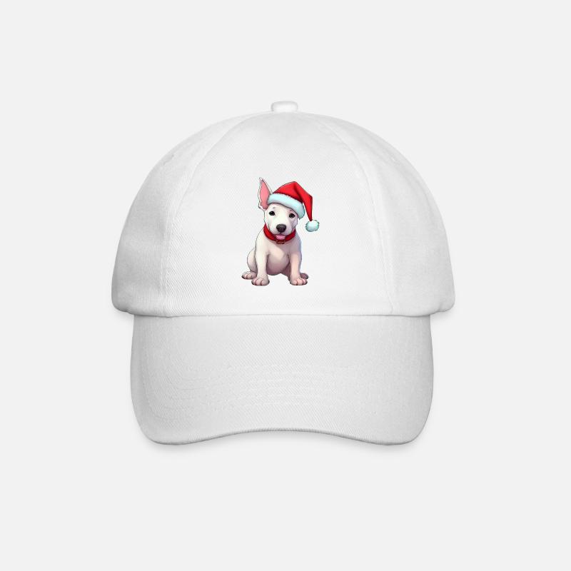 Bullterrier mit Weihnachtsmütze - Baseballkappe - Weiß/Weiß