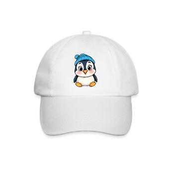 Fröhlicher Cartoon-Pinguin in blauer Mütze - Baseballkappe - Weiß/Weiß - Vorne