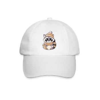Niedlicher Waschbär mit Schal und Pudelmütze. - Baseballkappe - Weiß/Weiß - Vorne