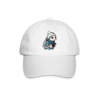 Niedliche Schildkröte mit Schal und Pudelmütze. - Baseballkappe - Weiß/Weiß - Vorne