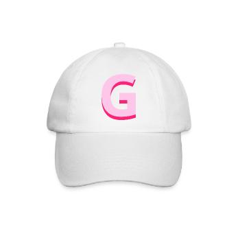 Pop- und moderner rosafarbener Buchstabe g - Baseballkappe - Weiß/Weiß - Vorne