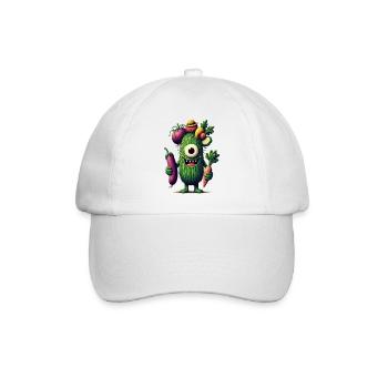 lustiges süß Monster mit Gemüse Einauge Gurke - Baseballkappe - Weiß/Weiß - Vorne