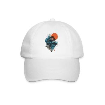 Mountain landscape with tree and red sun - Baseball Cap - white/white - Front