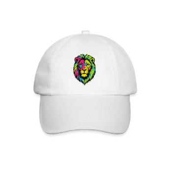 Farbenfroher Wildlöwe – Kunstfarben springen hervor - Baseballkappe - Weiß/Weiß - Vorne