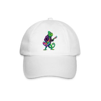 Chameleon in leather jacket and neon electric guitar - Baseball Cap - white/white - Front