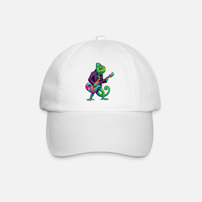 Chamäleon in Lederjacke und Neon E-Gitarre - Baseballkappe - Weiß/Weiß