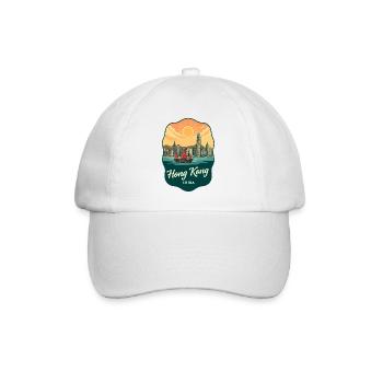 Hongkonger Victoria Harbour Retro-Sonnenuntergangsabzeichen - Baseballkappe - Weiß/Weiß - Vorne