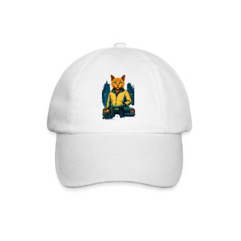 Neon Katze Stadt Style – Cooles Cat Design - Baseballkappe - Weiß/Weiß - Vorne