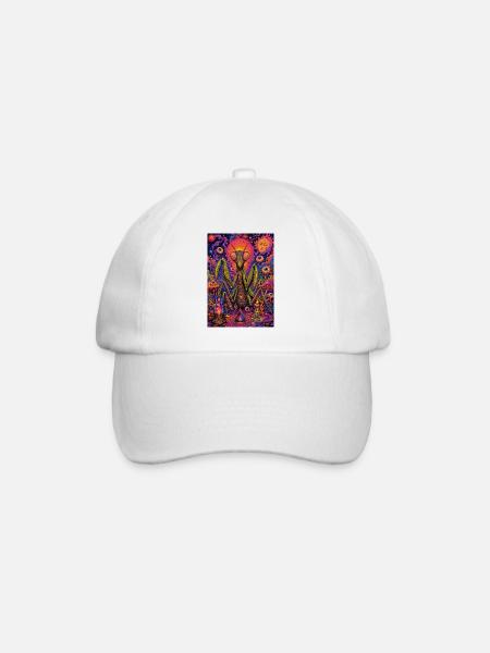 Kosmisch-psychedelische Gottesanbeterin in Neon-Orbit - Baseballkappe - Weiß/Weiß