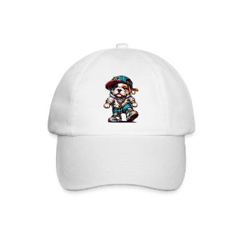 Cute Hip Hop Bulldog Puppy Streetwear Dog Merch - Baseball Cap - white/white - Front