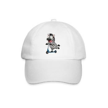 Lustiges Zebra auf Roller Cartoon - Baseballkappe - Weiß/Weiß - Vorne