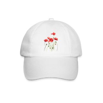 Watercolor Red Poppies - Baseball Cap - white/white - Front