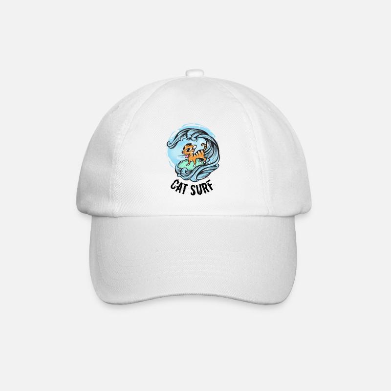 Cat Surf Word Game Cat Surfboard Wave - Baseball Cap - white/white