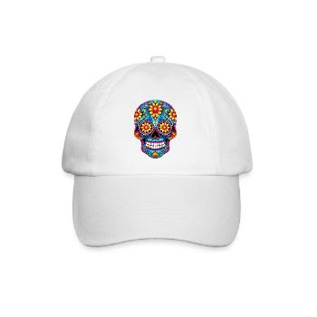 Skull, Flowers, Mexico, Floral, Dia de Muertos - Baseball Cap - white/white - Front