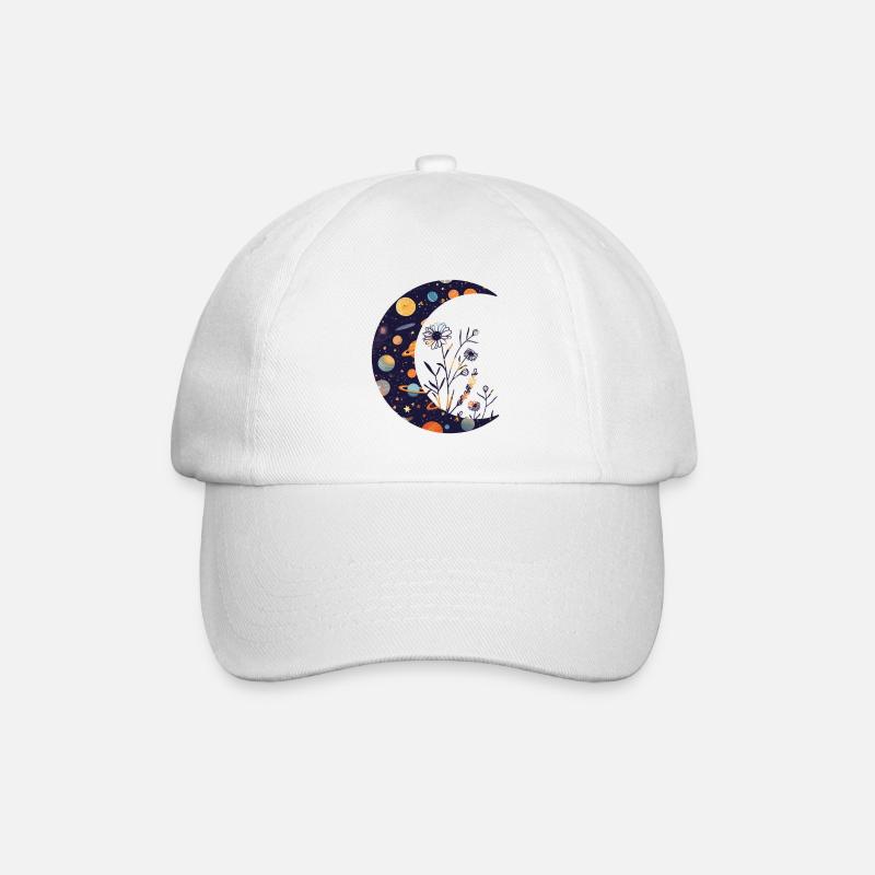 Space Universum Mond mit Blumen - Baseballkappe - Weiß/Weiß