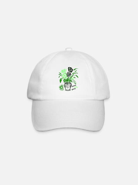 Bloom Baby Bloom – Grünes Blumendesign - Baseballkappe - Weiß/Weiß