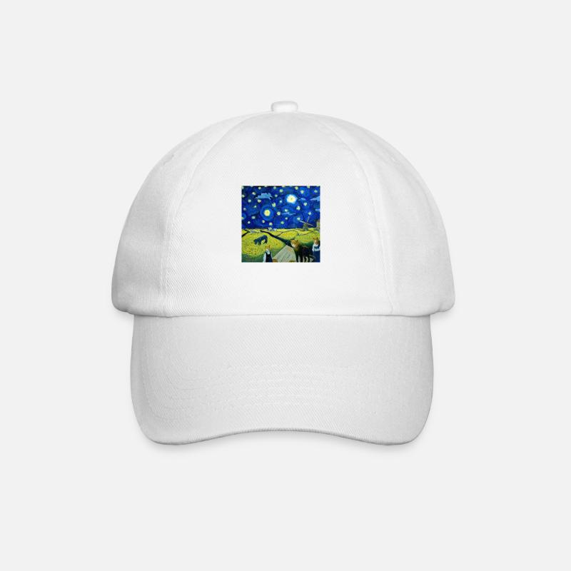 Katzen in der "starry night" - Baseballkappe - Weiß/Weiß