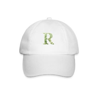 Letter R, Monogram, Floral Pattern - Baseball Cap - white/white - Front