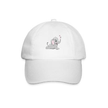 Liegendes glückliches Elefantenbaby - Baseballkappe - Weiß/Weiß - Vorne