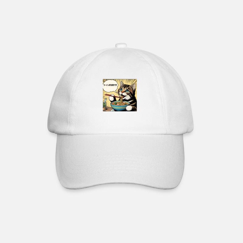 I love ramen cat - Baseball Cap - white/white