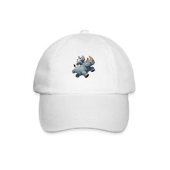 Nashorn mit herumtollendem Kind - Baseballkappe - Weiß/Weiß - Vorne