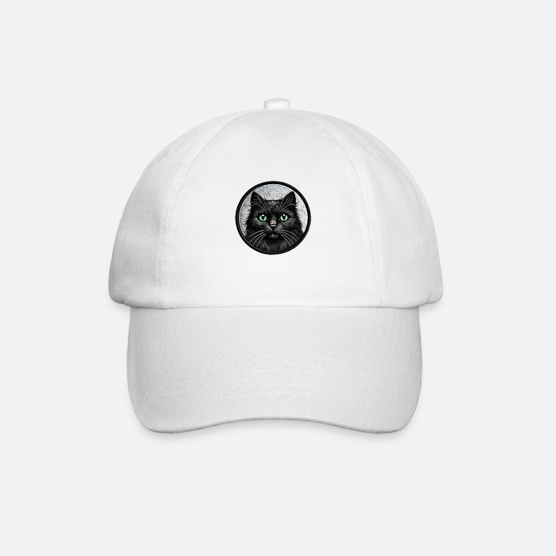 Geheimnisvolles Motiv der schwarzen Katze – einzigartige Grafik - Baseballkappe - Weiß/Weiß
