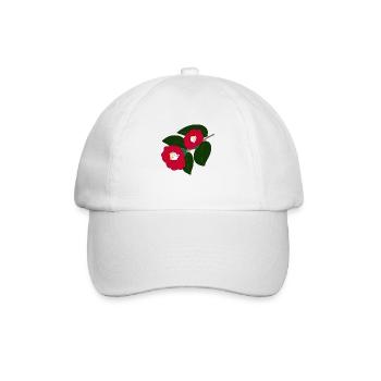 zwei rote Kamelienblüten - Baseballkappe - Weiß/Weiß - Vorne