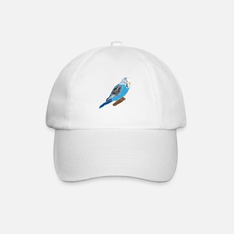 Blauer Wellensittich / Blue Budgie I - Baseballkappe - Weiß/Weiß