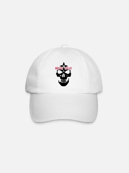 breizh piraten toten kopf crane skull logo - Baseballkappe - Weiß/Weiß