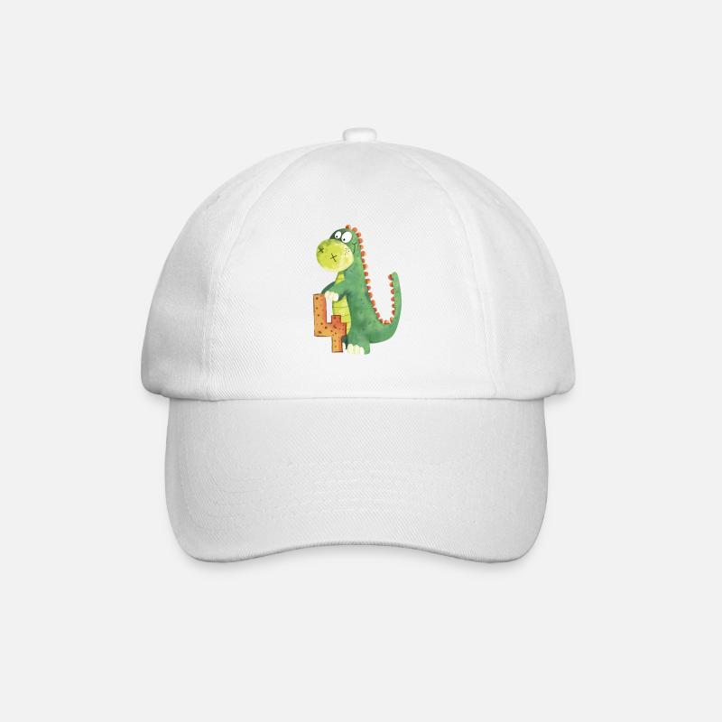 Dino Mit Zahl 4 I Vierter Geburtstag Dinosaurier - Baseballkappe - Weiß/Weiß