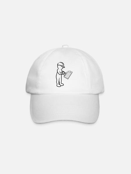 Homme avec casque et liste de contrôle sur chantier - Casquette classique - blanc/blanc