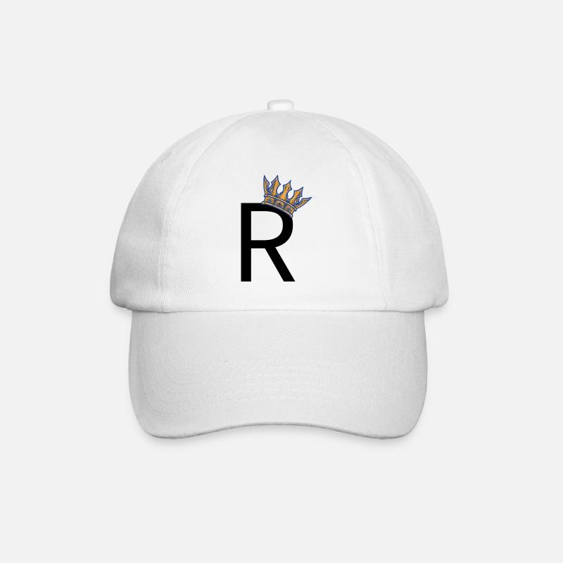 R mit Krone – Royal Typo Design - Baseballkappe - Weiß/Weiß