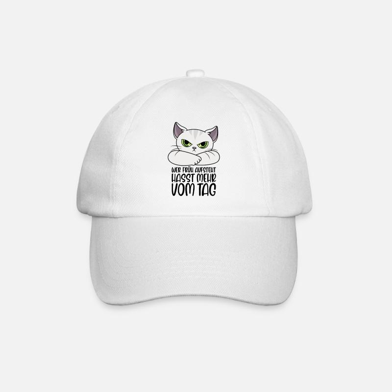Katze Sprüche Wer früh aufsteht hasst mehr vom Tag - Baseballkappe - Weiß/Weiß