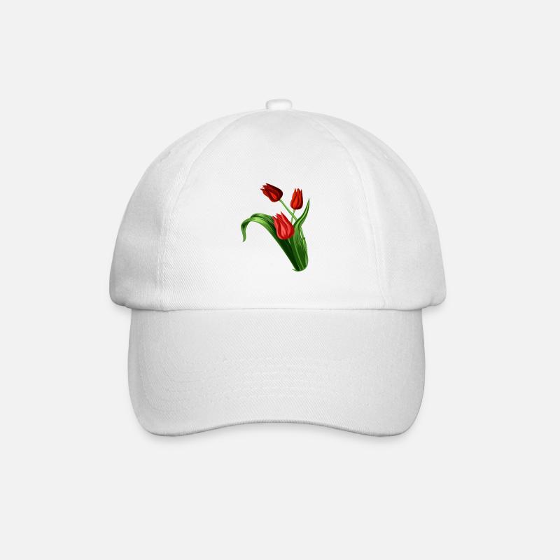 Elegant rote Tulpen Illustration - Baseballkappe - Weiß/Weiß