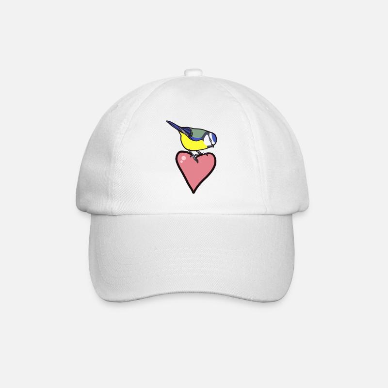 Blaumeise und Herz - Baseballkappe - Weiß/Weiß