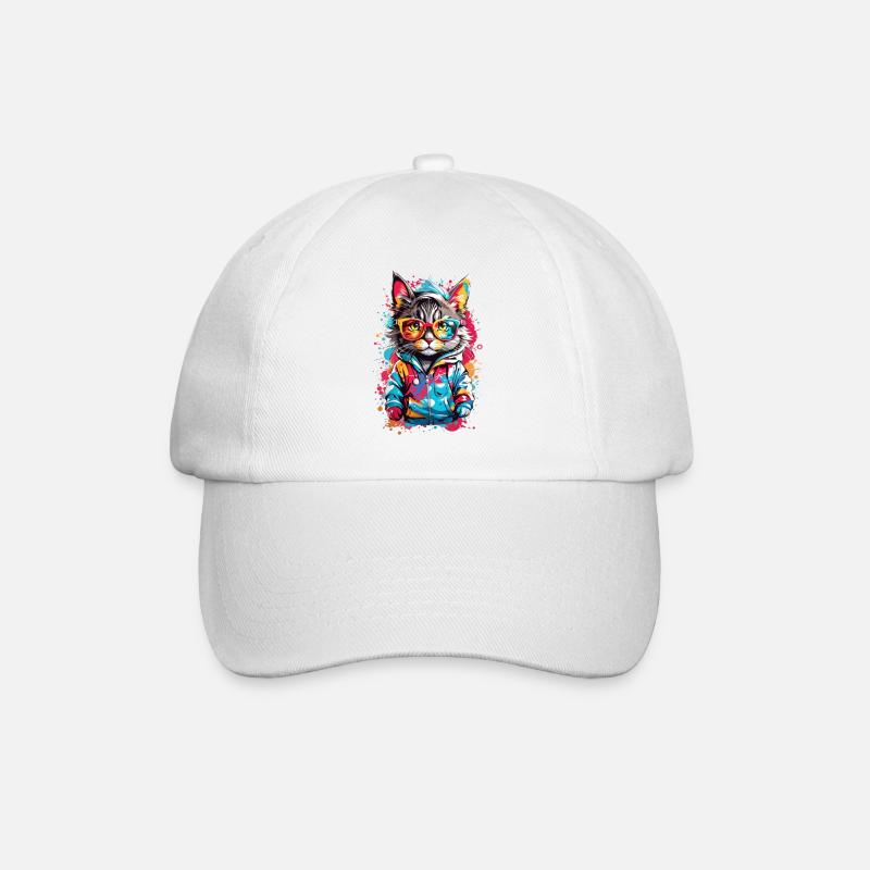 Coole Katze - Baseballkappe - Weiß/Weiß