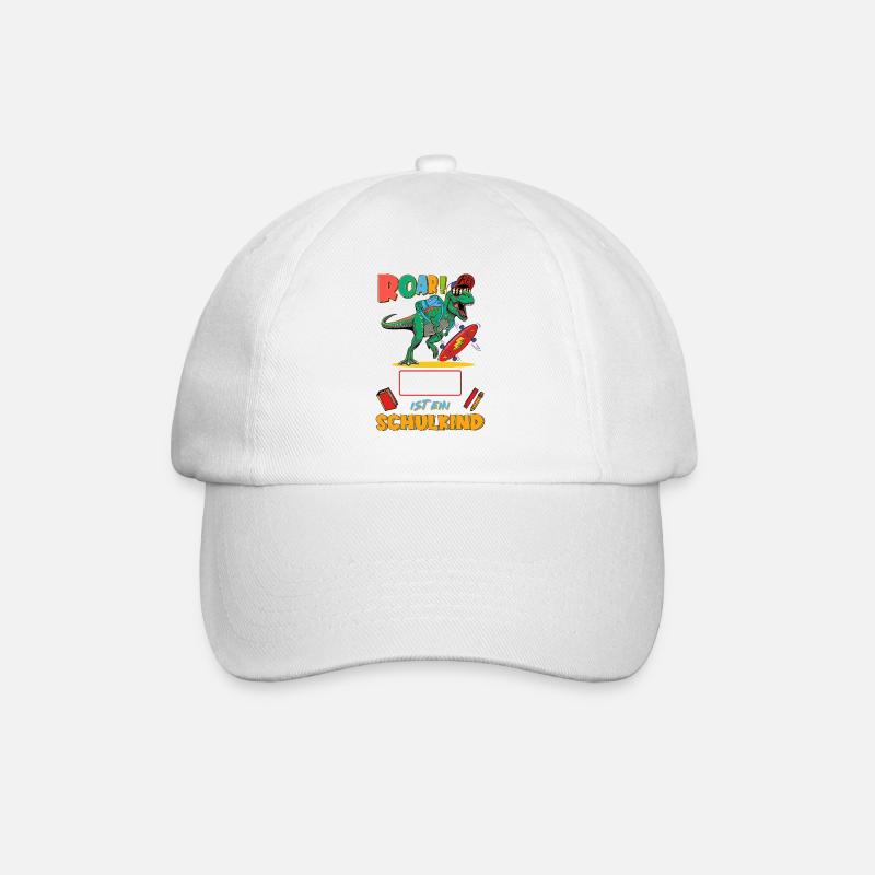 T-Rex Dino Schulkind personalisierbar mit Name - Baseballkappe - Weiß/Weiß