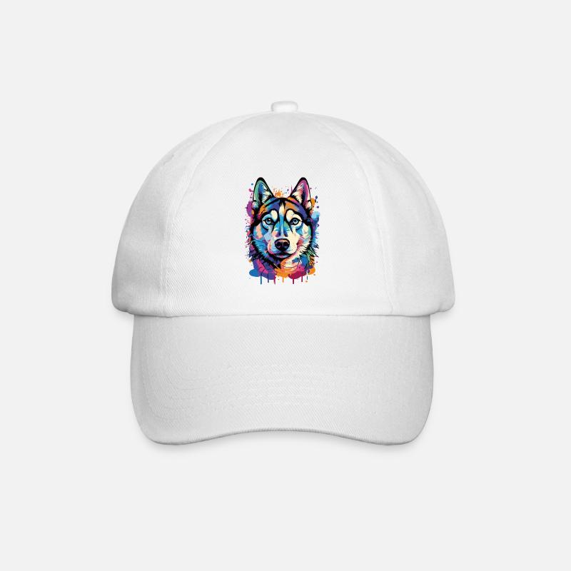 Husky Farbenfroh - Husky Hund - Bunter Husky - Baseballkappe - Weiß/Weiß
