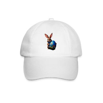 Kleiner Osterhase mit blauem Osterei - Baseballkappe - Weiß/Weiß - Vorne