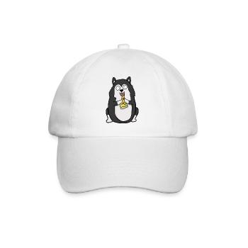 Fat Husky Dog Eating Pizza Funny Comic Style - Baseball Cap - white/white - Front