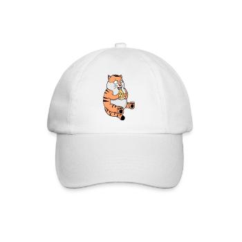 Fat Tiger Eating Pizza Funny Comic Style - Baseball Cap - white/white - Front