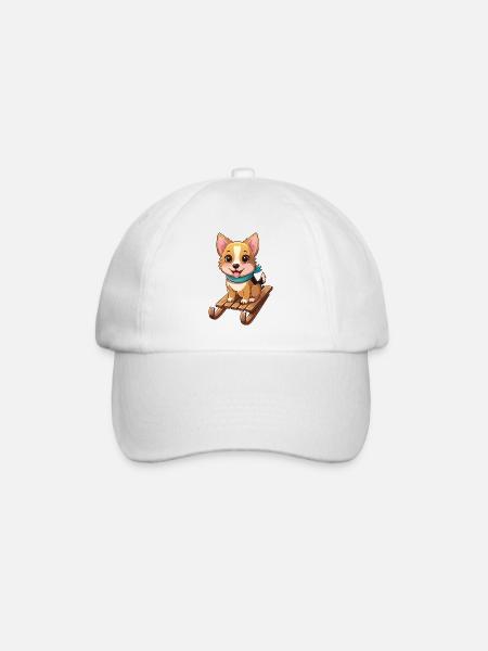 Funny dog with sled - Baseball Cap - white/white