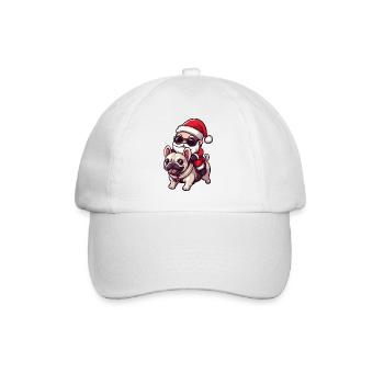 French Buldog Dog Santa Claus Cartoon - Baseball Cap - white/white - Front